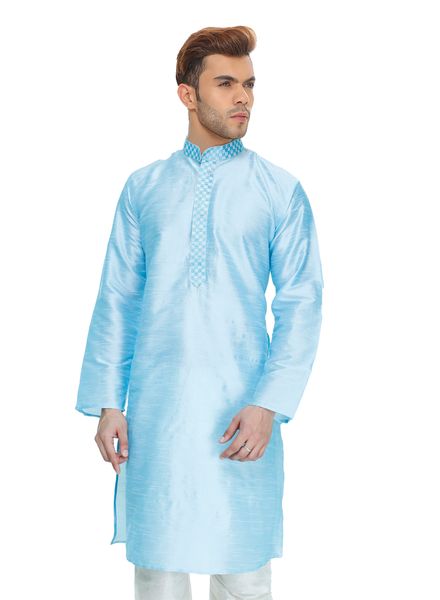 Kurta Pyjama Polyester Cotton Casual Wear Regular Fit Stand Collar Full Sleeves Embroidery Regular La Scoot Straight Pajama